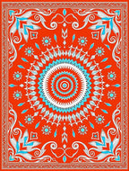 Vibrant Red Blue Mandala Floral Rug