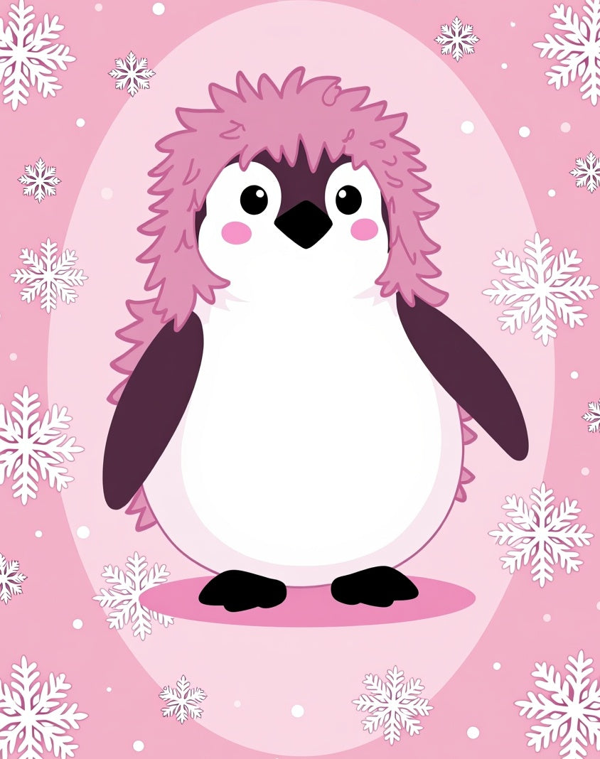 Cute Pink Penguin Snowflakes Background Rug