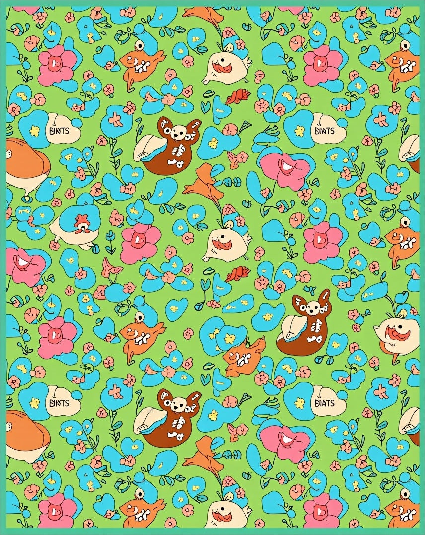 Green Whimsical Creature Floral Garden Rug