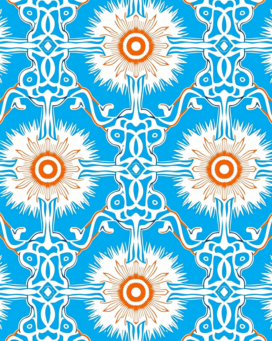Azure Sunburst Geometric Art Rug