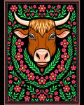 Brown Bull Pink Floral Garden Border Rug