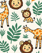 Cute Giraffes Lions Jungle Leaves Rug