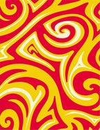 Crimson Yellow Swirl Mid-Century Rug