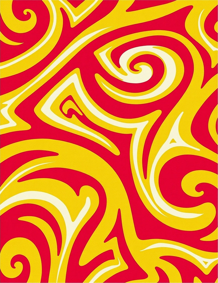Crimson Yellow Swirl Mid-Century Rug