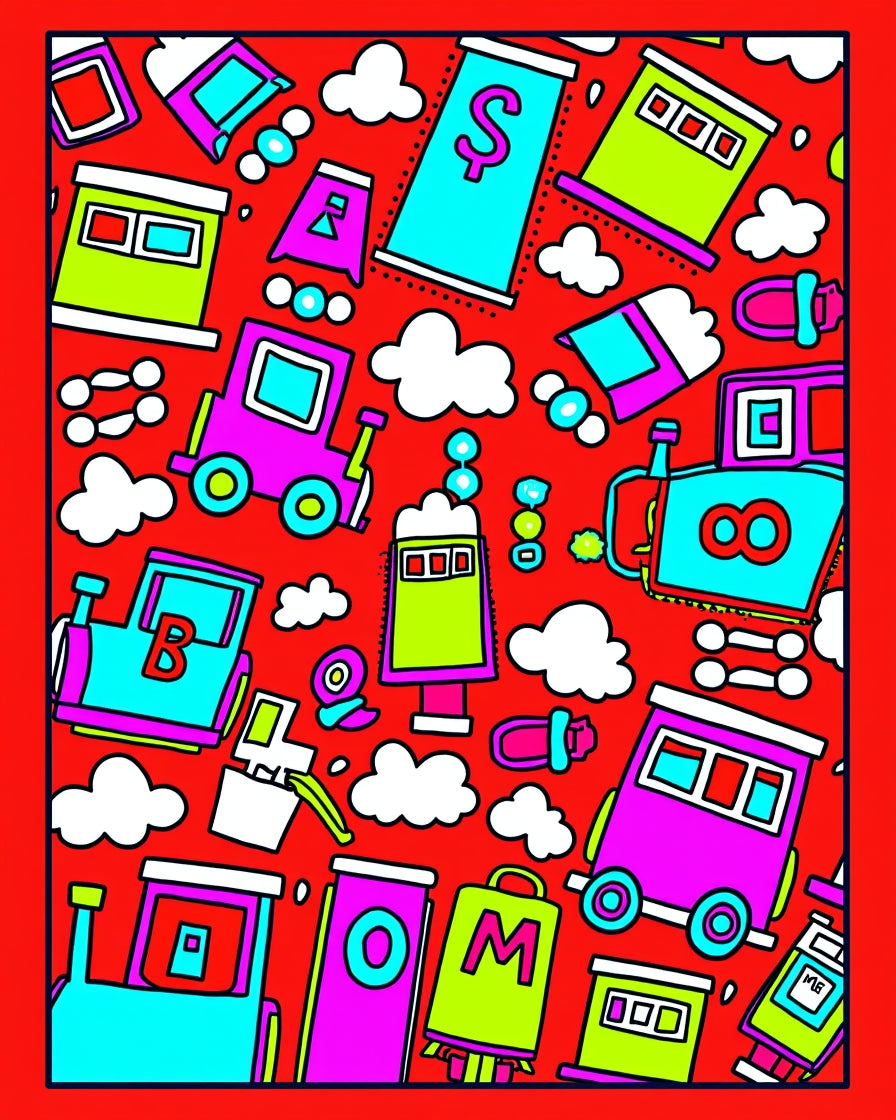 Whimsical Red Train Cartoon Collection Rug