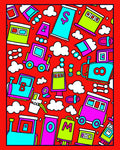 Whimsical Red Train Cartoon Collection Rug