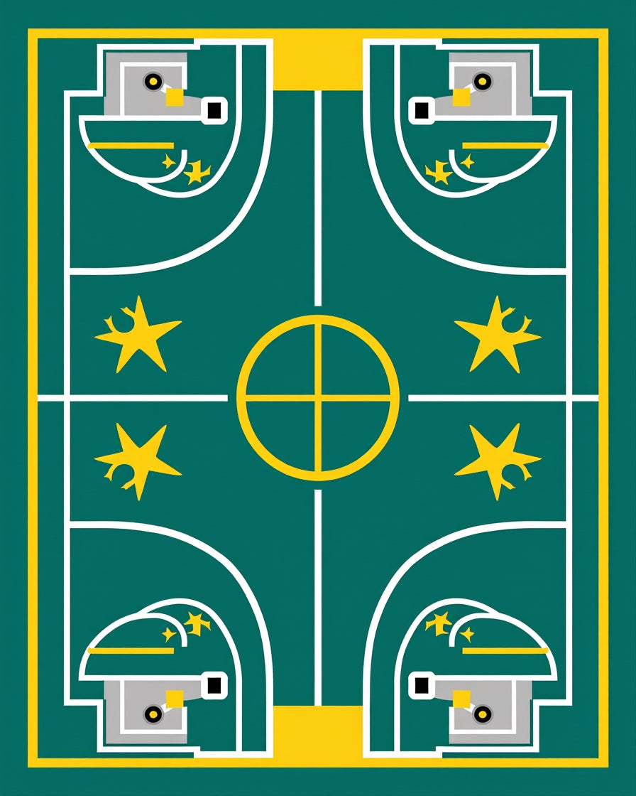 Teal Yellow Star Geometric Abstraction Rug