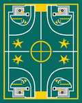 Teal Yellow Star Geometric Abstraction Rug