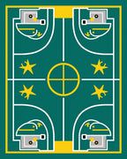 Teal Yellow Star Geometric Abstraction Rug
