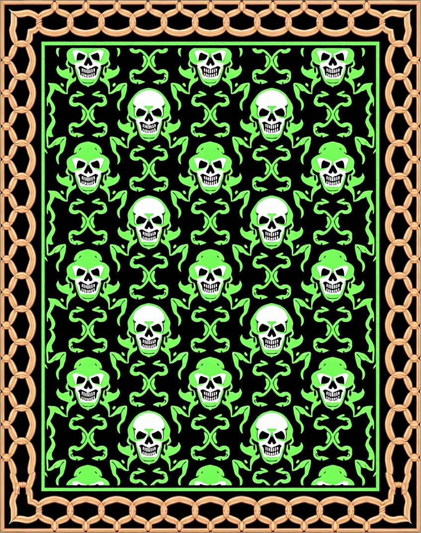 Gothic Scull Lime Green Chain Border Rug