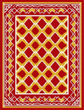 Bold Red Gold Geometric Diamond Frame Rug