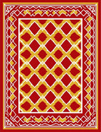 Bold Red Gold Geometric Diamond Frame Rug