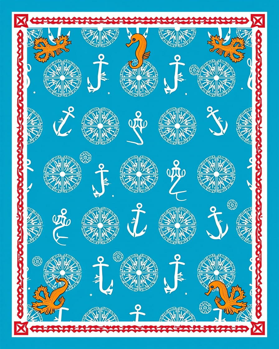 Nautical Seahorse Anchor Compass Sky Color Rug