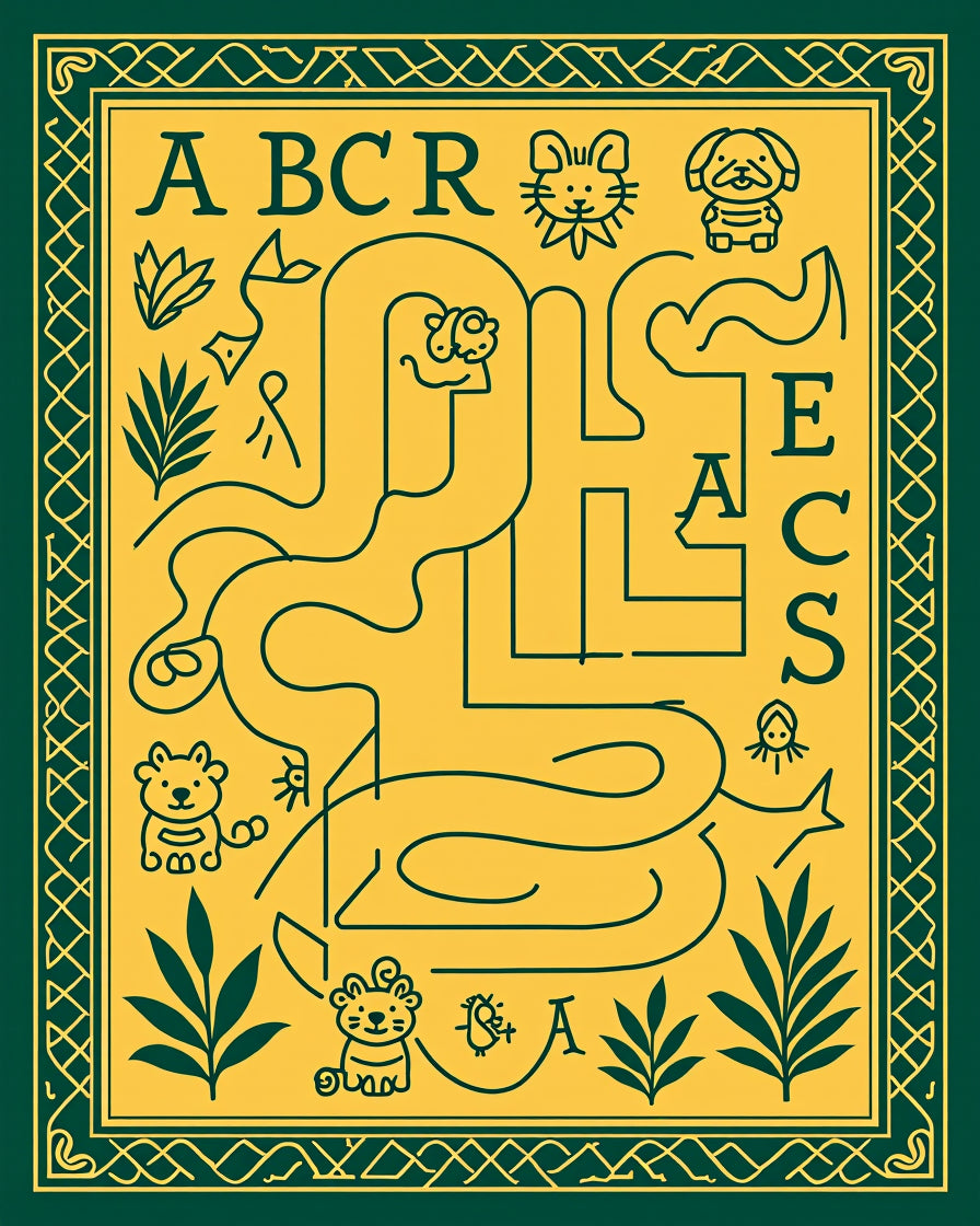 Yellow Green Alphabet Snake Maze Rug