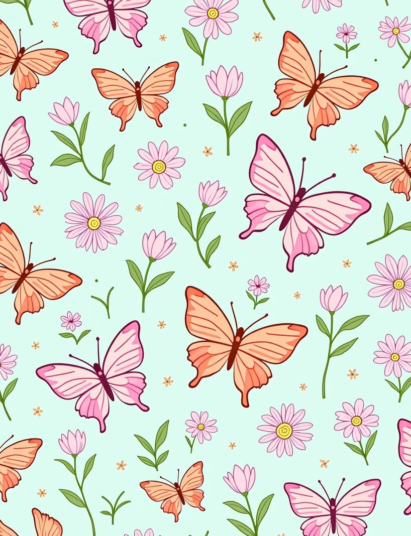 Whimsical Pink Orange Butterfly Garden Rug
