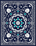 Deep Blue Cyan Starburst Medallion Rug