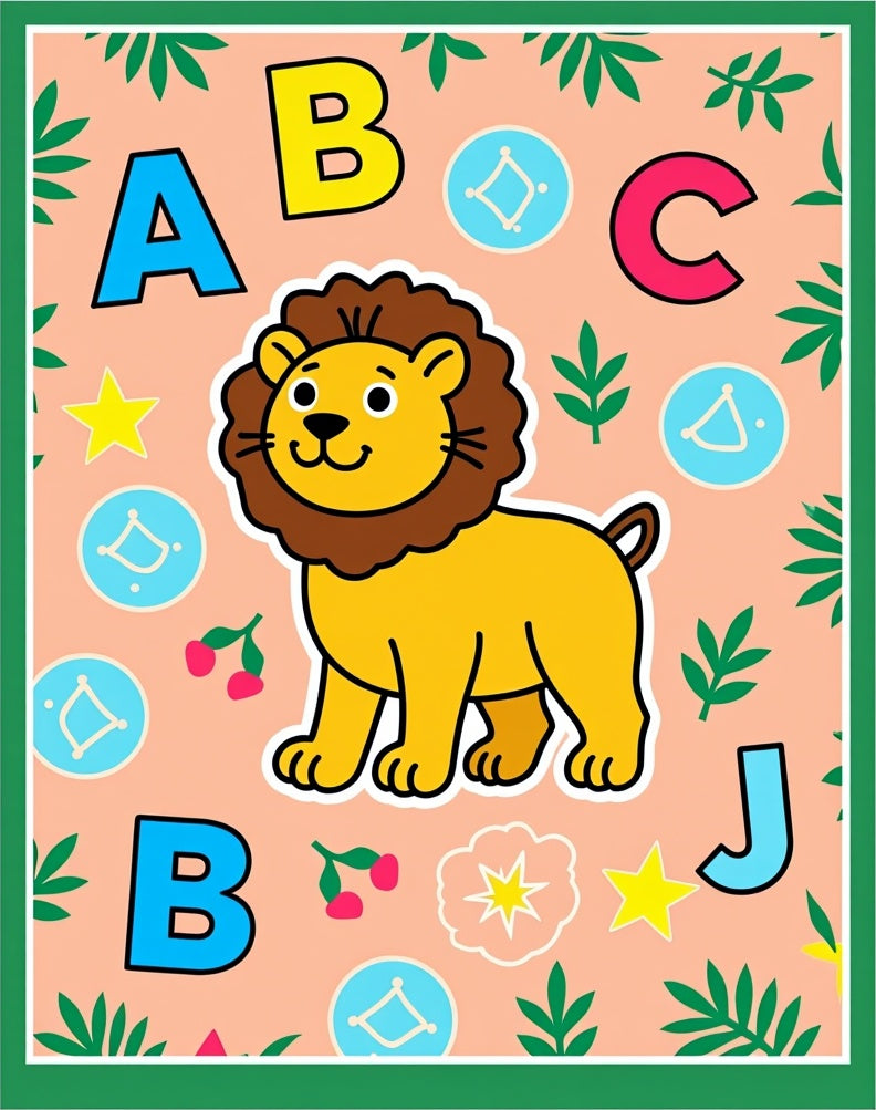 Cute ABC Lion and Jungle Sprigs Rug