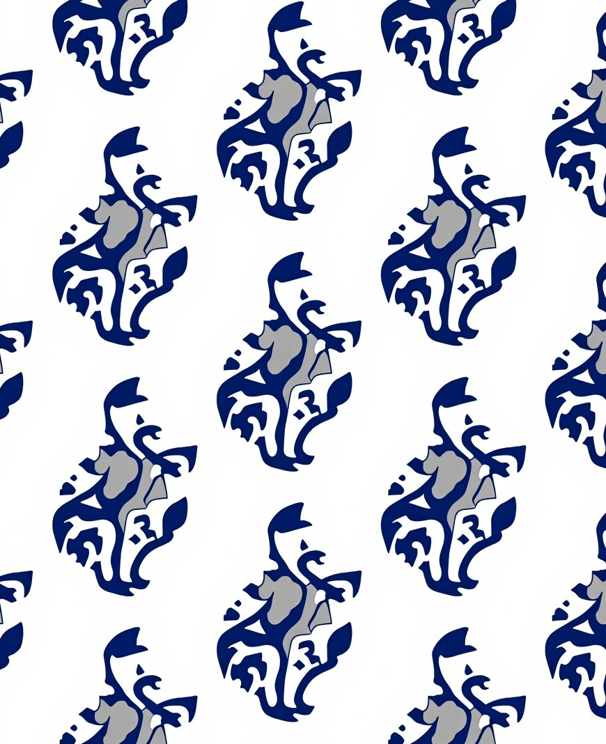Navy Blue and Gray Stylized S-Scrolls Rug