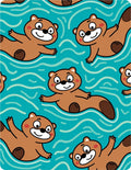 Cute Otters Swimming Blue Waves Rug