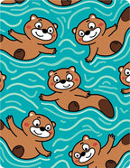Cute Otters Swimming Blue Waves Rug