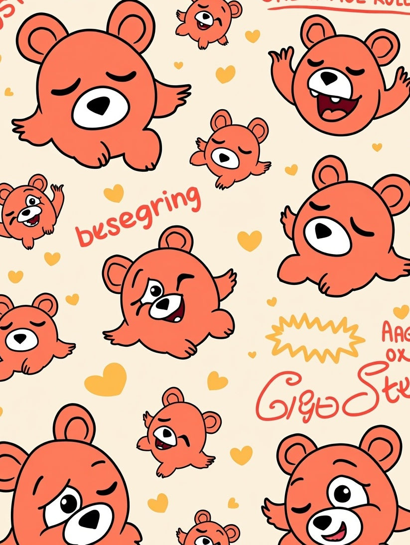 Orange Bear Hearts Repeating Rug