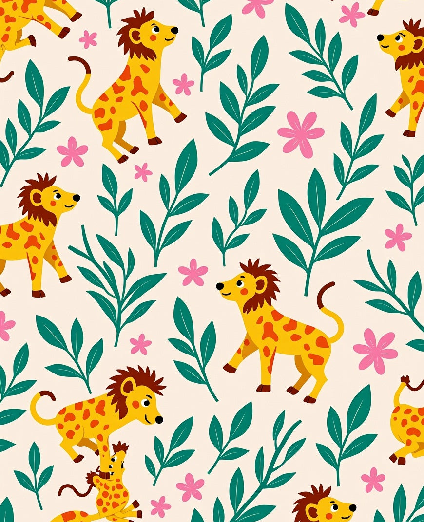 Cute Yellow Lion Jungle Flora Rug