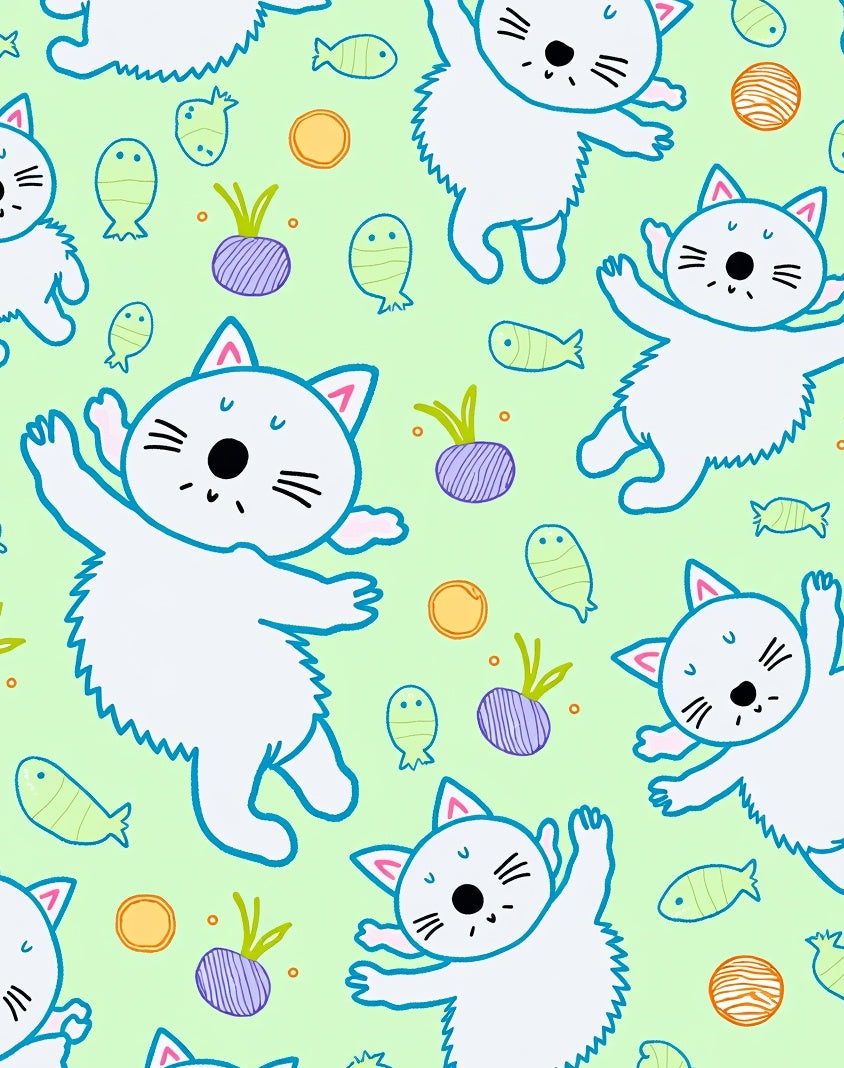 Playful White Kittens Purple Beets Fish Rug