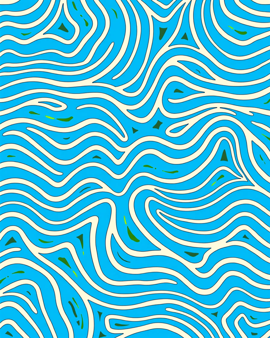 Curving White Aqua Organic Lines Rug