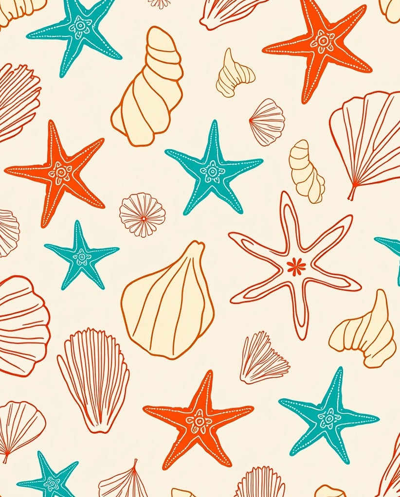 Ocean Coral Starfish Shell Scatter Rug