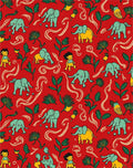 Jungle Elephants And Figures On Red Rug