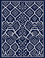 Deep Blue Floral Medallion Geometric Rug