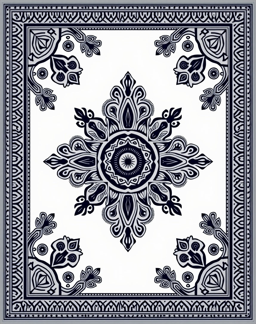 Dark Blue Medallion Border Rug