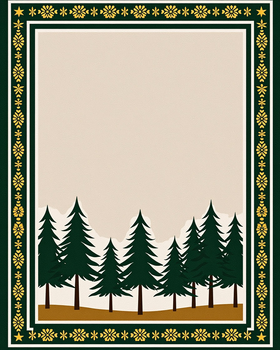 Dark Green Pine Forest Bordered Rug