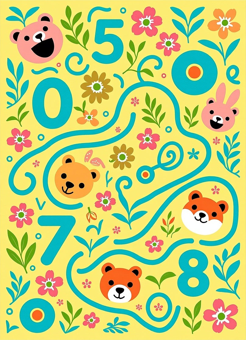 Cute Animals And Numbers Yellow Rug
