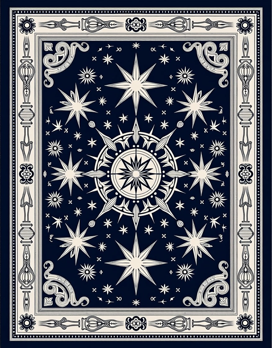 Navy Celestial Star Compass Rug
