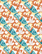 Abstract Terracotta Blue White Organic Forms Rug
