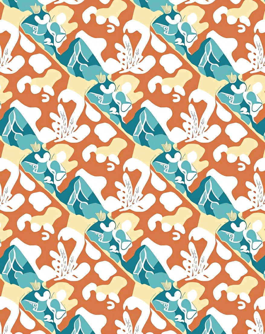 Abstract Terracotta Blue White Organic Forms Rug