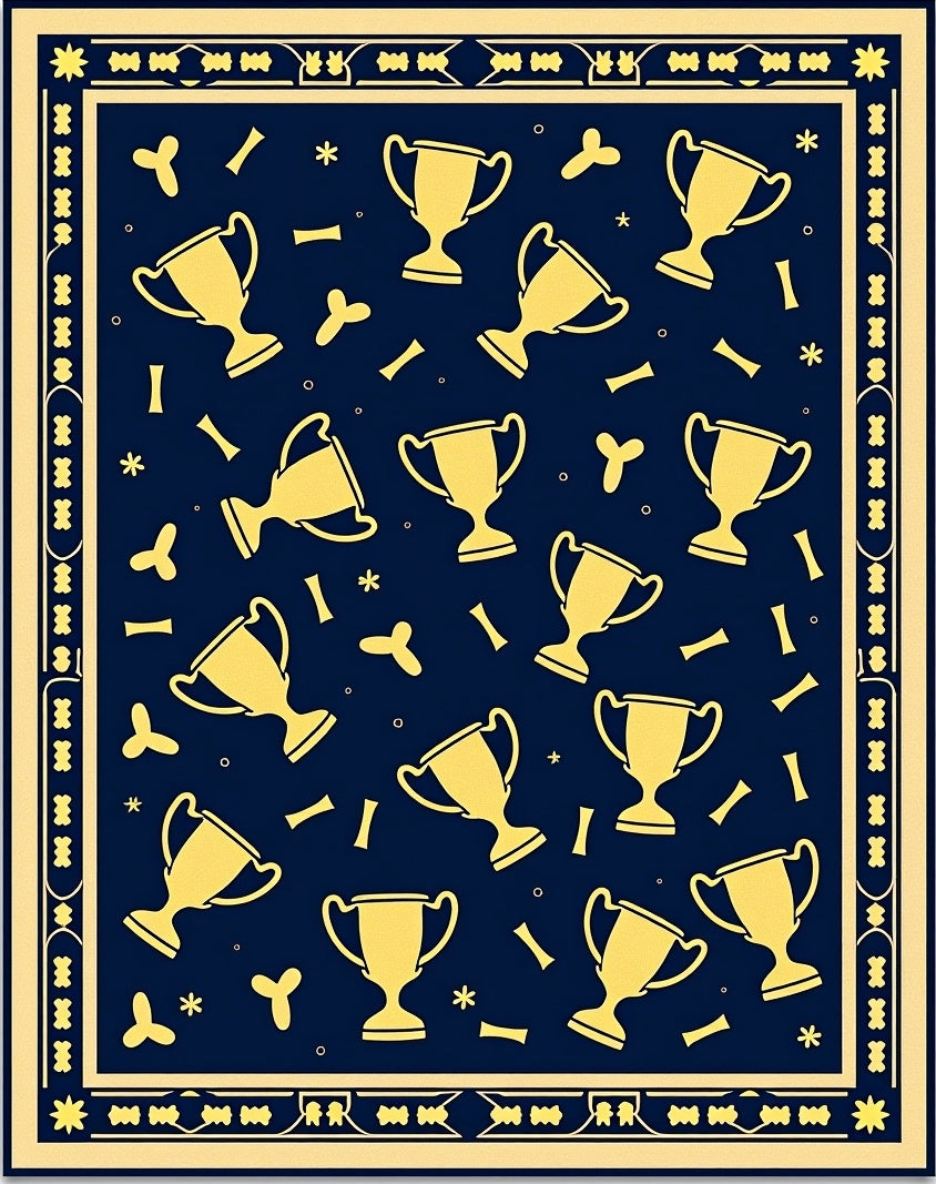 Golden Trophies Navy Blue Border Rug