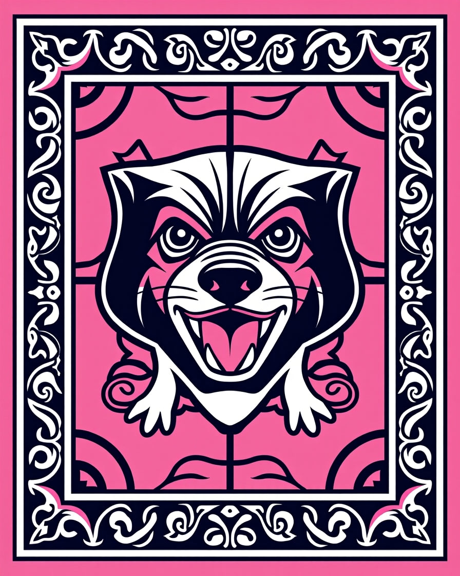 Pink Fierce Feline Ornamental Border Rug