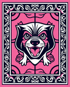 Pink Fierce Feline Ornamental Border Rug