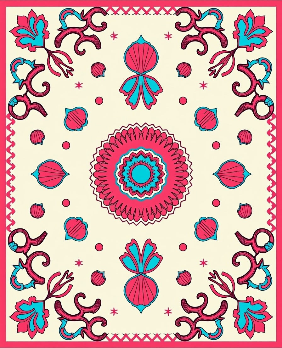 Vibrant Floral Medallion Cream Rug
