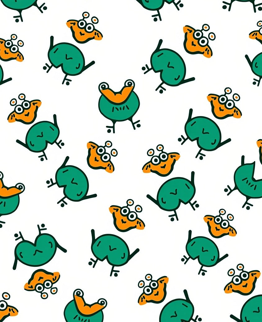 Whimsical Green Frog Orange Character Rug