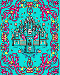 Whimsical Teal Castle Ornamental Swirl Rug