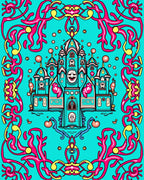 Whimsical Teal Castle Ornamental Swirl Rug
