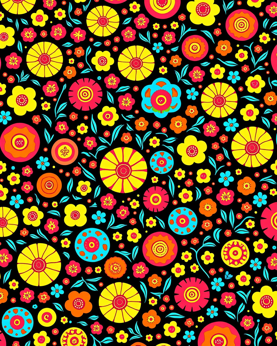 Funky Multicolor Floral Bloom Collage Rug