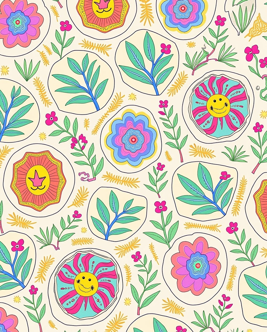 Groovy Floral Sunburst Collage Rug