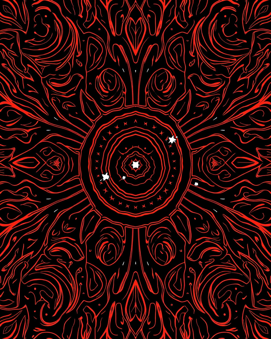 Crimson Swirl Mandala Radial Rug