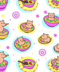 Cute Piggy Ramen Bowl Collage Rug