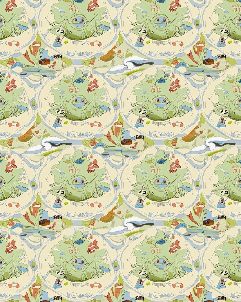 Whimsical Green Creature Aquatic Mandala Rug