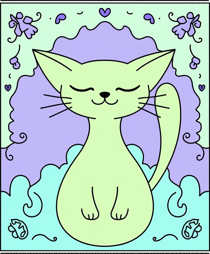 Pastel Cat with Floral Accents Rug